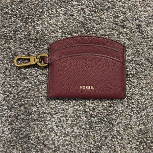 Fossil Maroon Leather Card Holder with Gold Clip